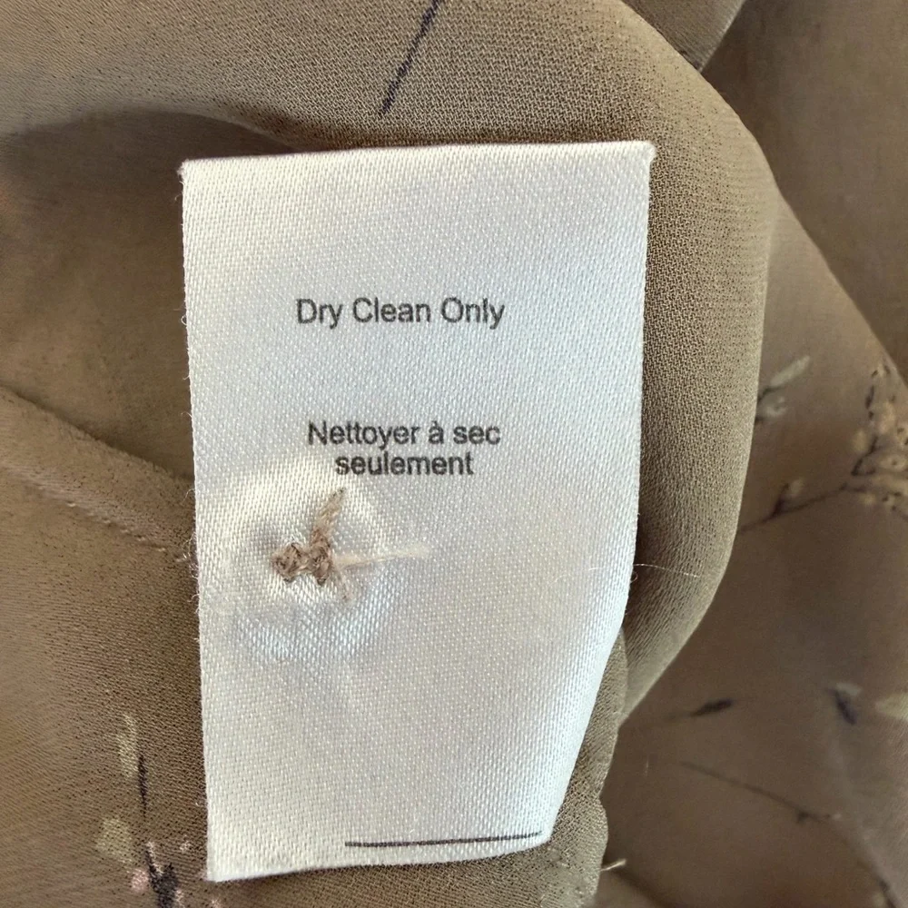 T. Babaton 100% Silk Floral Blouse - Size Small, Taupe Long Sleeve Button Front - Picture 5 of 6
